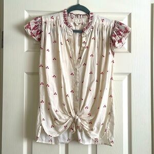 M.A.B.E SS button down ruffle sleeve blouse size M